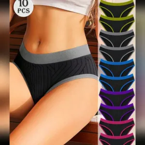 10pcs/Set Ladies Seamless Underwear, Low Waist Invisible Comfortable Colorblock