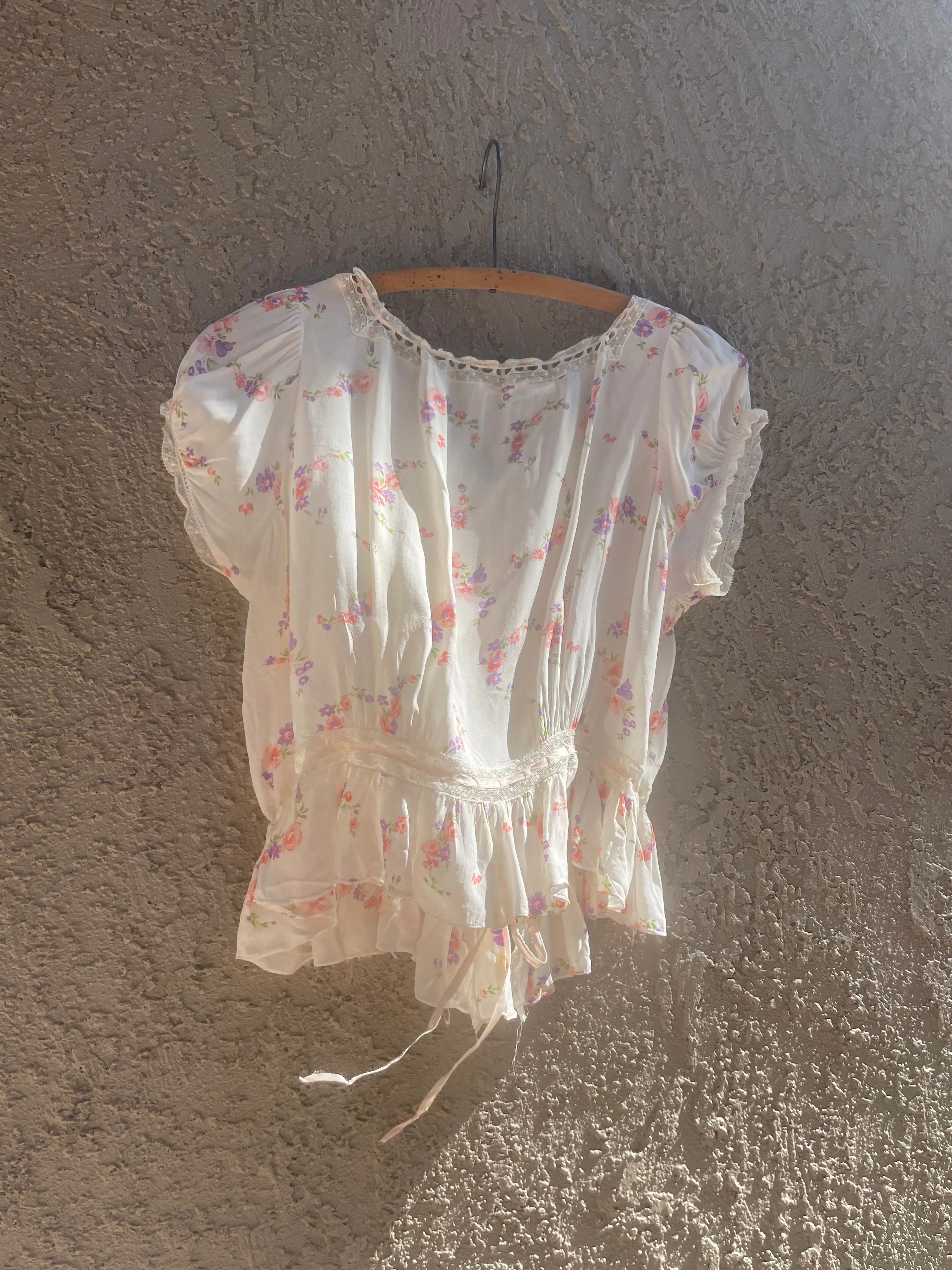 1940s Woven Ribbon Cap Sleeve Blouse