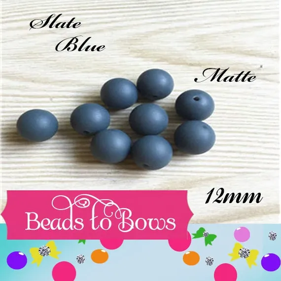 30 - 12mm Matte Slate Blue Bubblegum Beads, Chunky Bubblegum Beads, Chunky Necklace Bead, Gumball Beads, Bubblegum Beads, Bead Supply