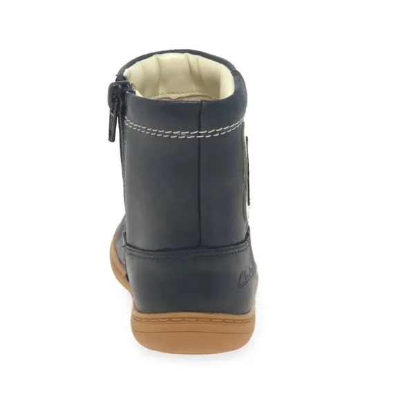 £48 NEW Clarks Flash Midi Navy Combi Leather Toddler Girls Boots in Navy