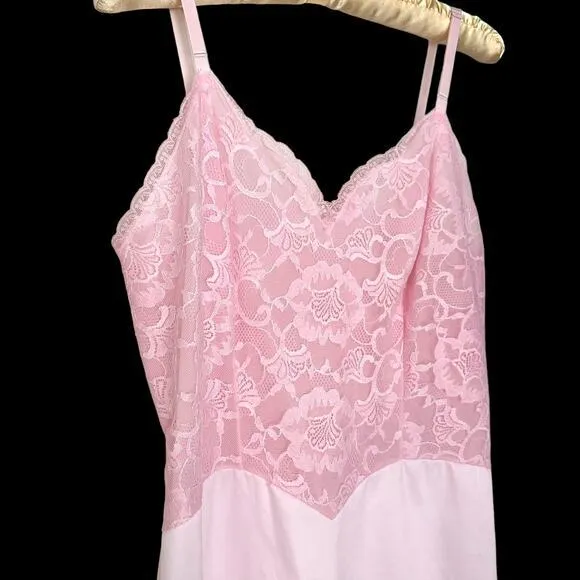 60s Vintage Hand Dyed‎ Pink Lacy Slip Dress S/M