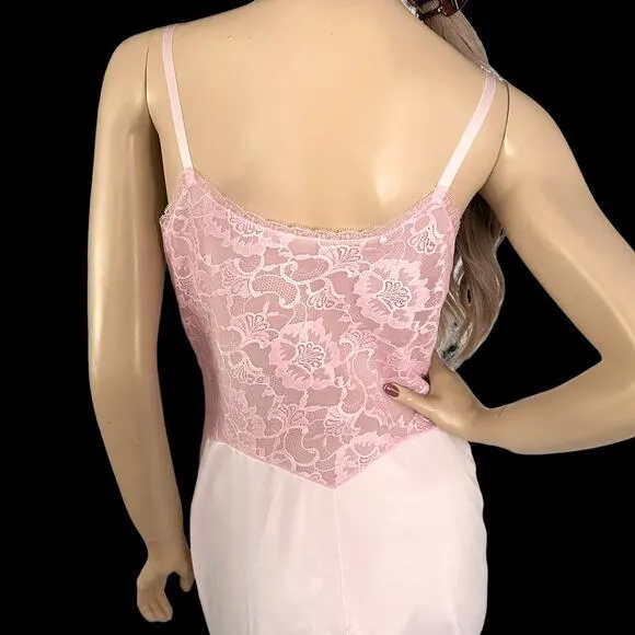 60s Vintage Hand Dyed‎ Pink Lacy Slip Dress S/M