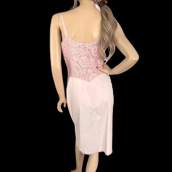 60s Vintage Hand Dyed‎ Pink Lacy Slip Dress S/M