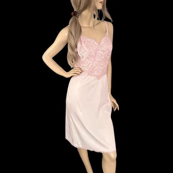 60s Vintage Hand Dyed‎ Pink Lacy Slip Dress S/M
