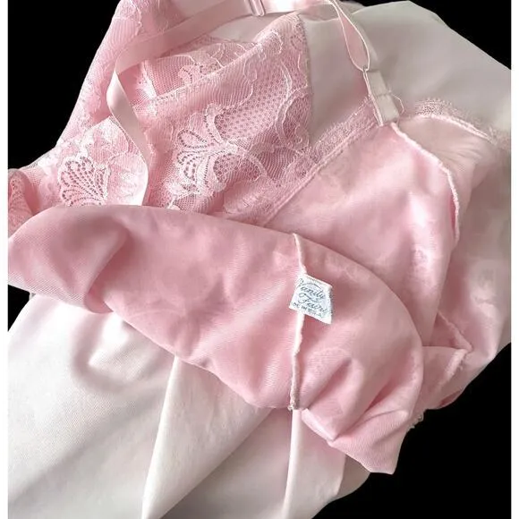 60s Vintage Hand Dyed‎ Pink Lacy Slip Dress S/M