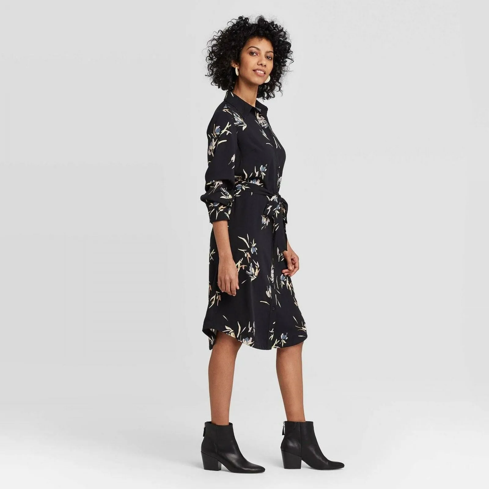 A New Day Women's Floral Print Long Sleeve Collared Shirtdress. 562592