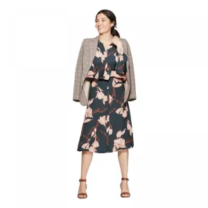 A New Day Women's Leaf Print Long Sleeve Midi Shirtdress