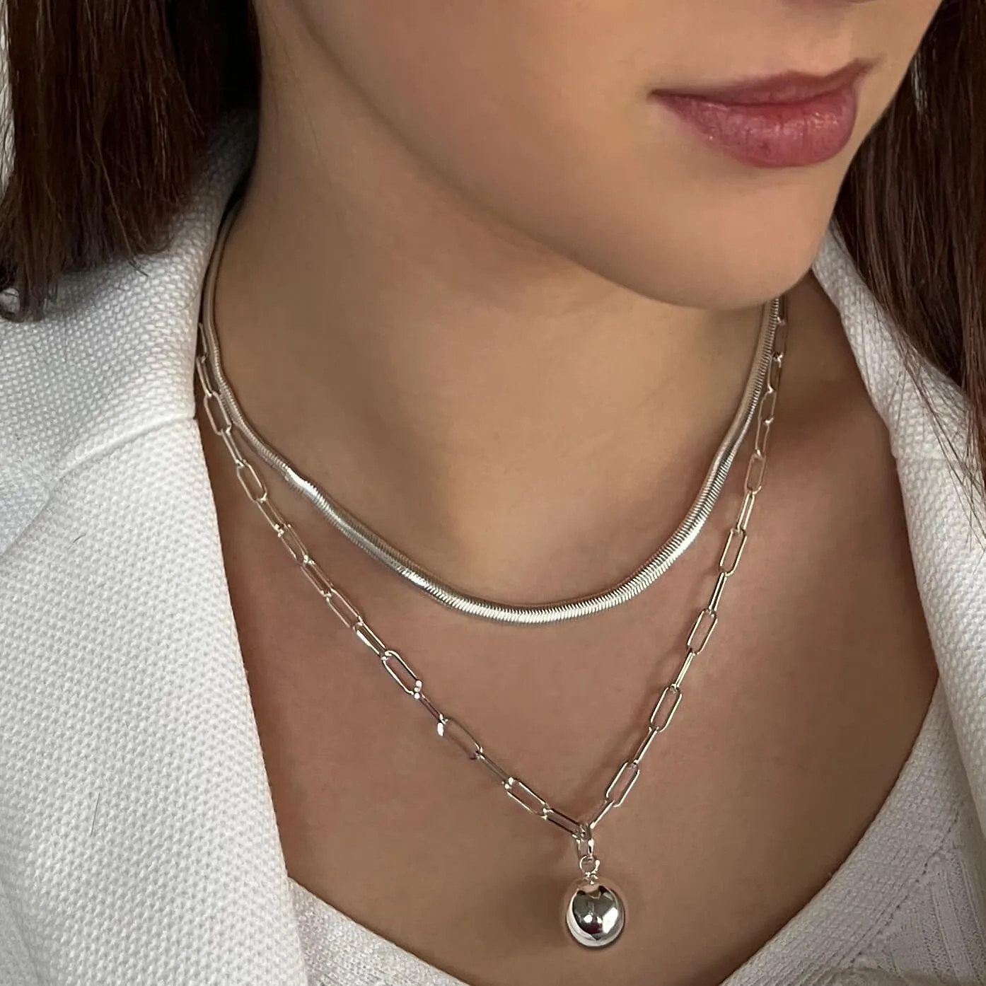 Absolute Silver Snake & Link Chain Necklace
