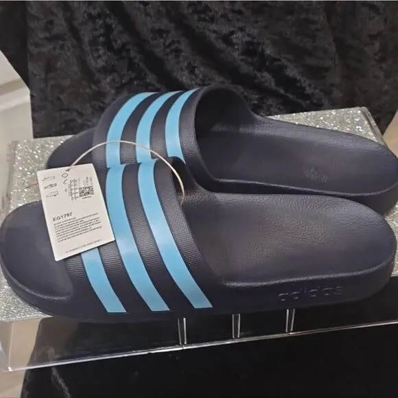 Adidas Adilette Slide Sandals- Legend Ink Bright Cyan
