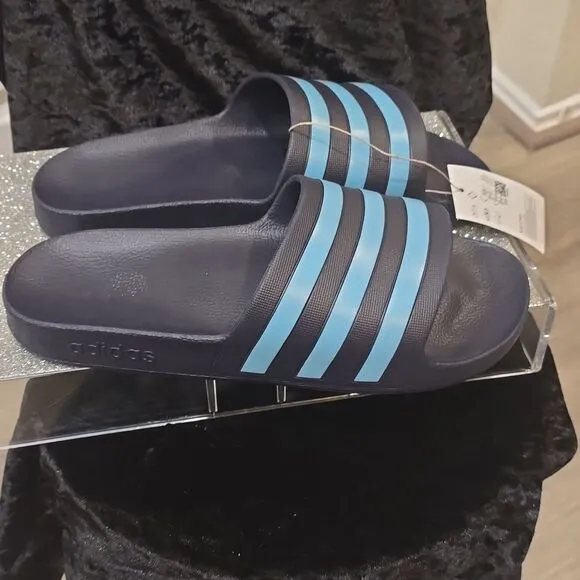 Adidas Adilette Slide Sandals- Legend Ink Bright Cyan