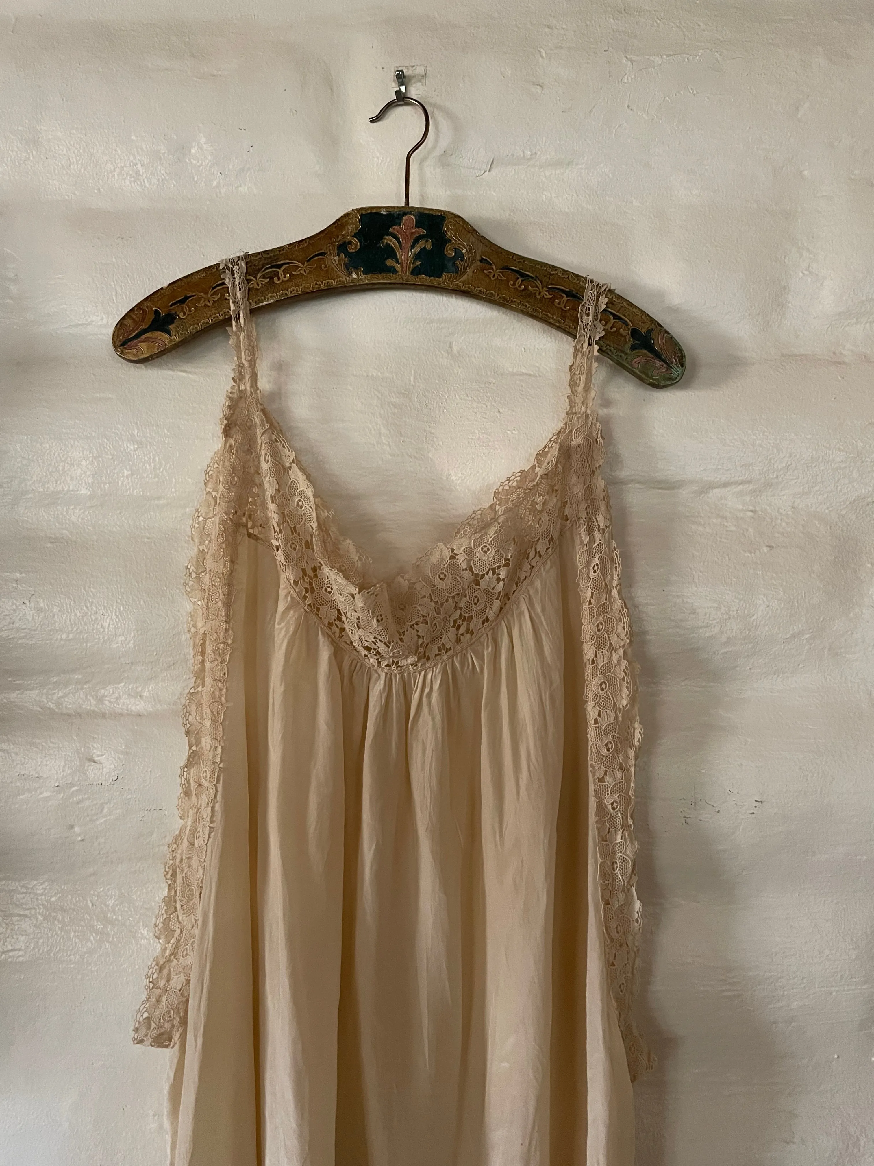 Antique Edwardian Ecru Lace Silk Slip Dress