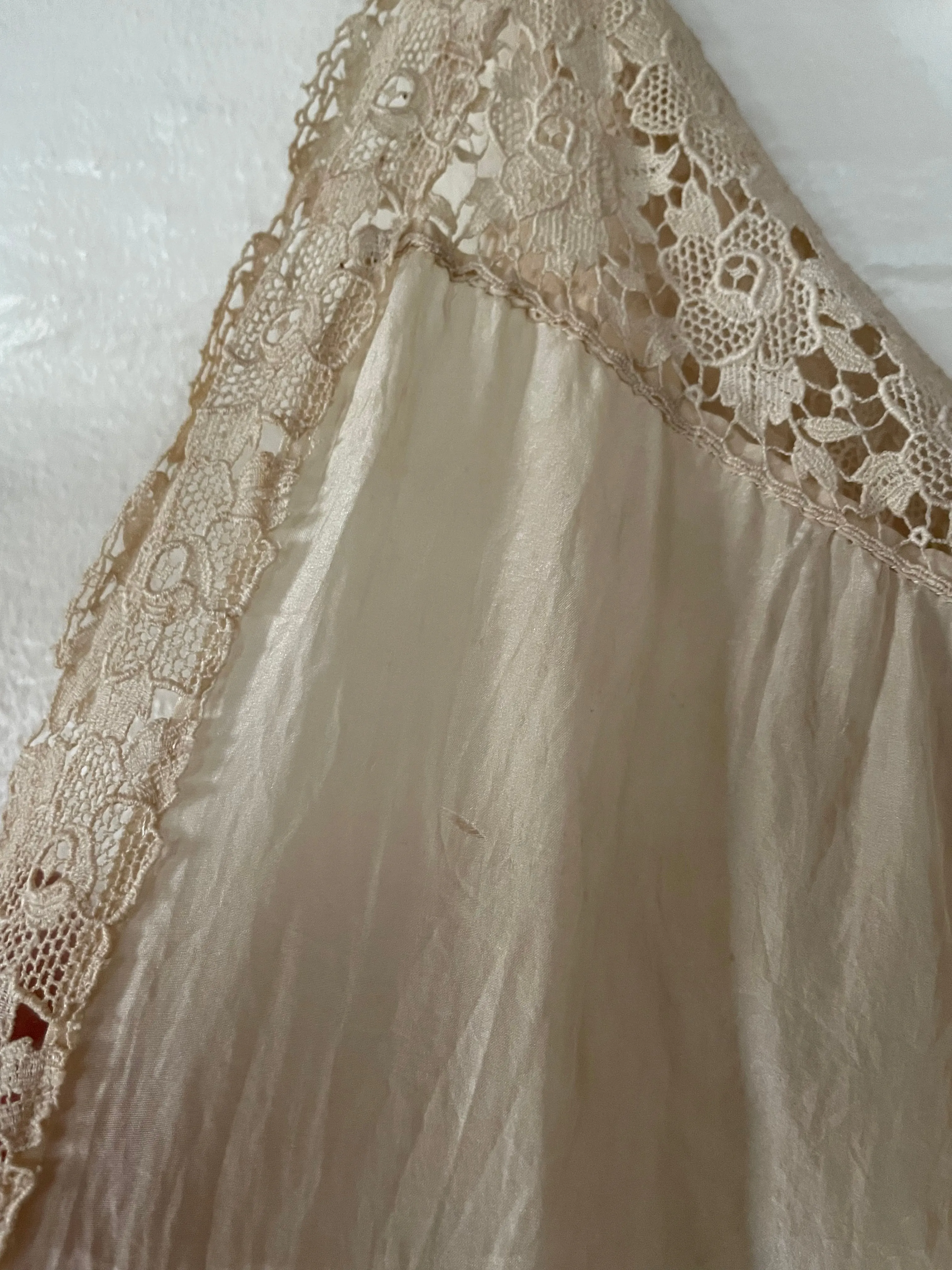 Antique Edwardian Ecru Lace Silk Slip Dress