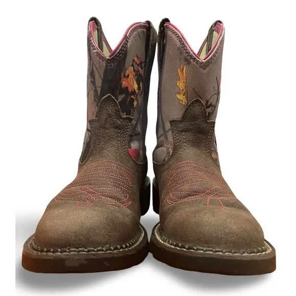 Ariat FatBaby Heritage Vivid Hot Leaf Brown Camo And Pink Boots Womens sz 7B