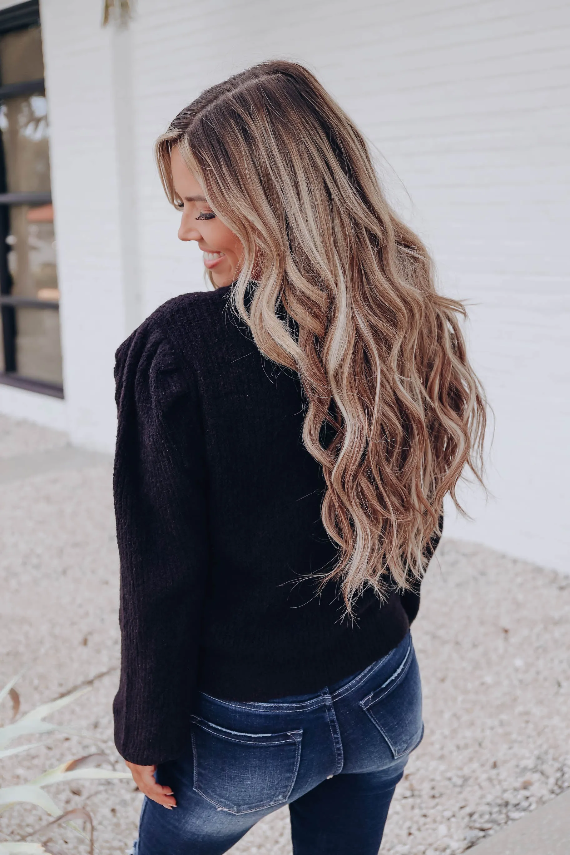 Belfast Pleated Puff Sleeve Sweater - Black