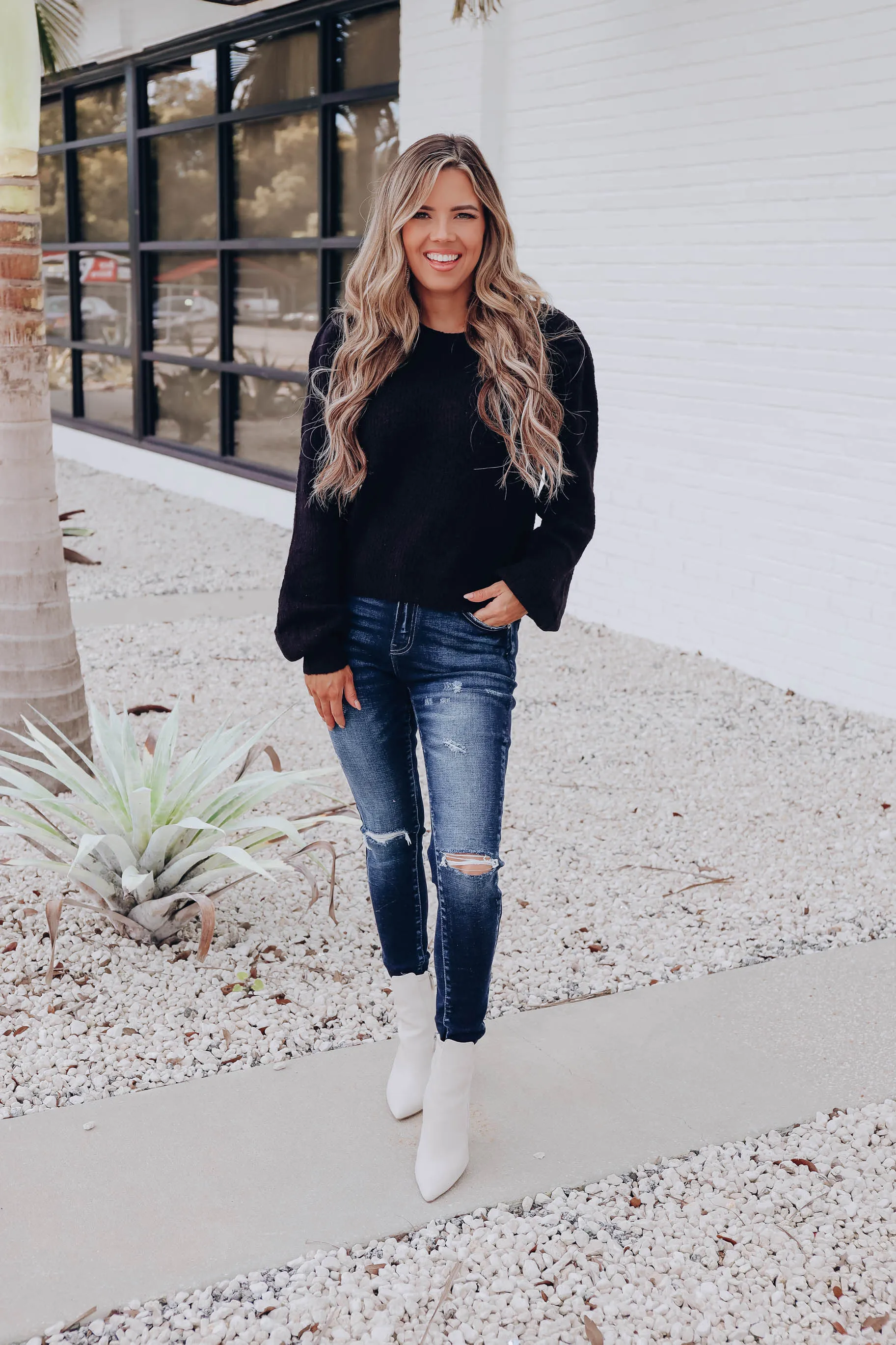 Belfast Pleated Puff Sleeve Sweater - Black