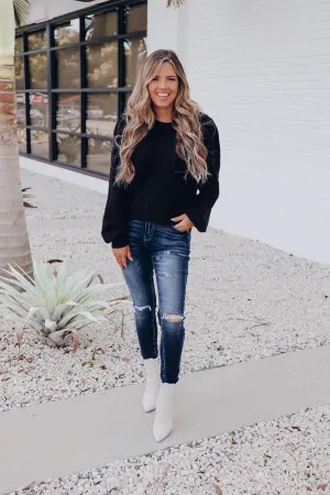 Belfast Pleated Puff Sleeve Sweater - Black