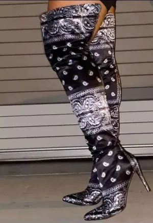 Black Bandana Print Boots
