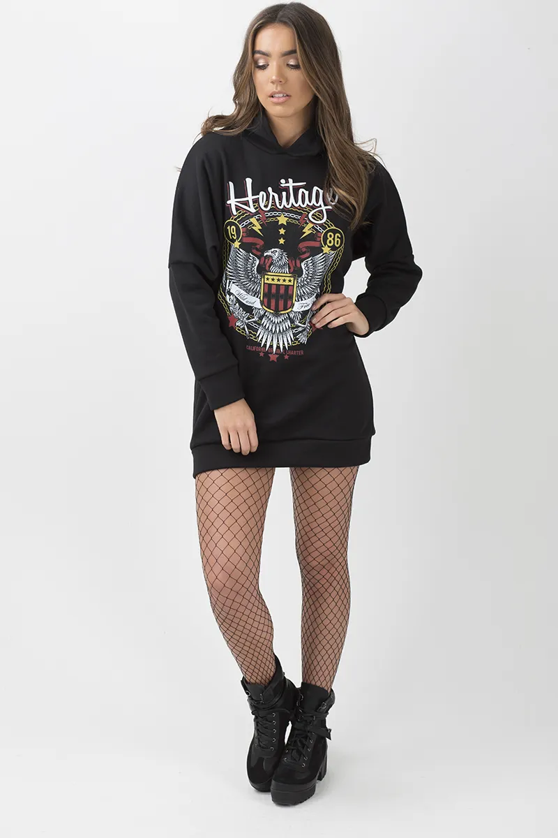 Black 'Heritage' Graphic Print Oversized Hoodie - Violet