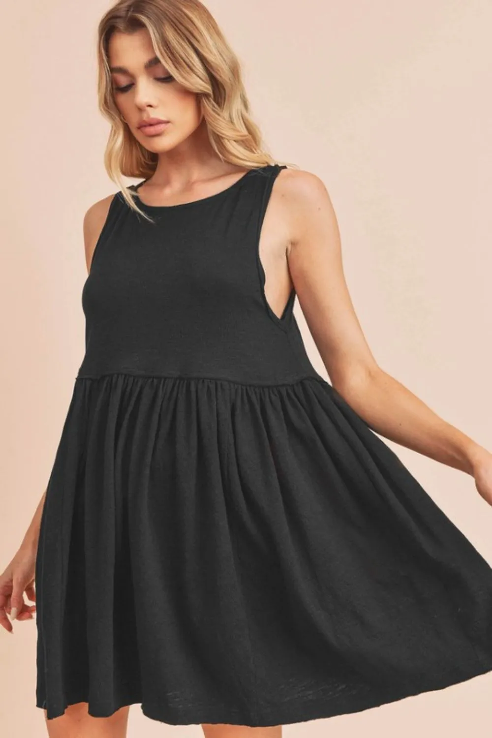 Black Round Neck Mini Tank Dress