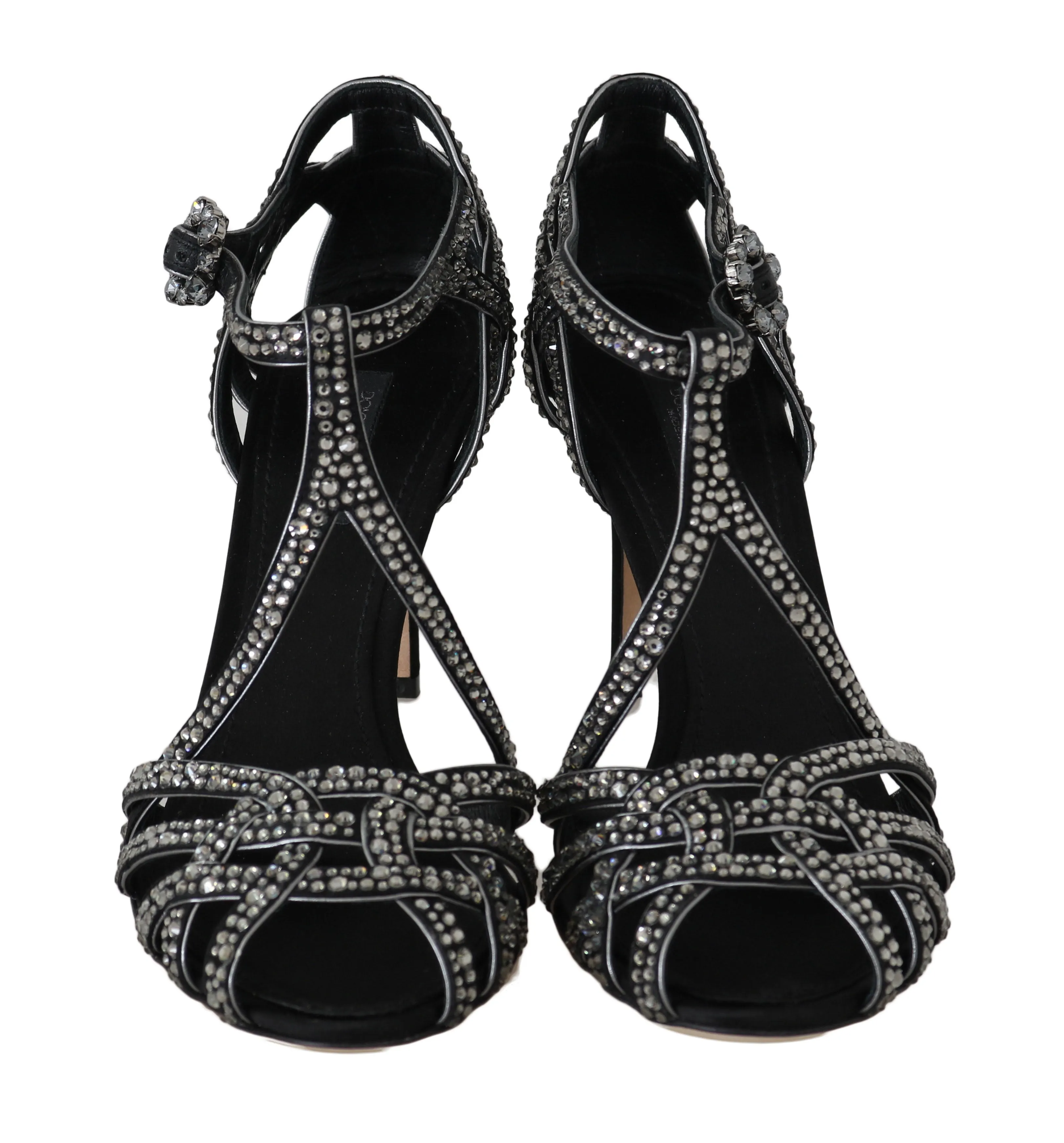 Black Suede Crystal Strass Sandals