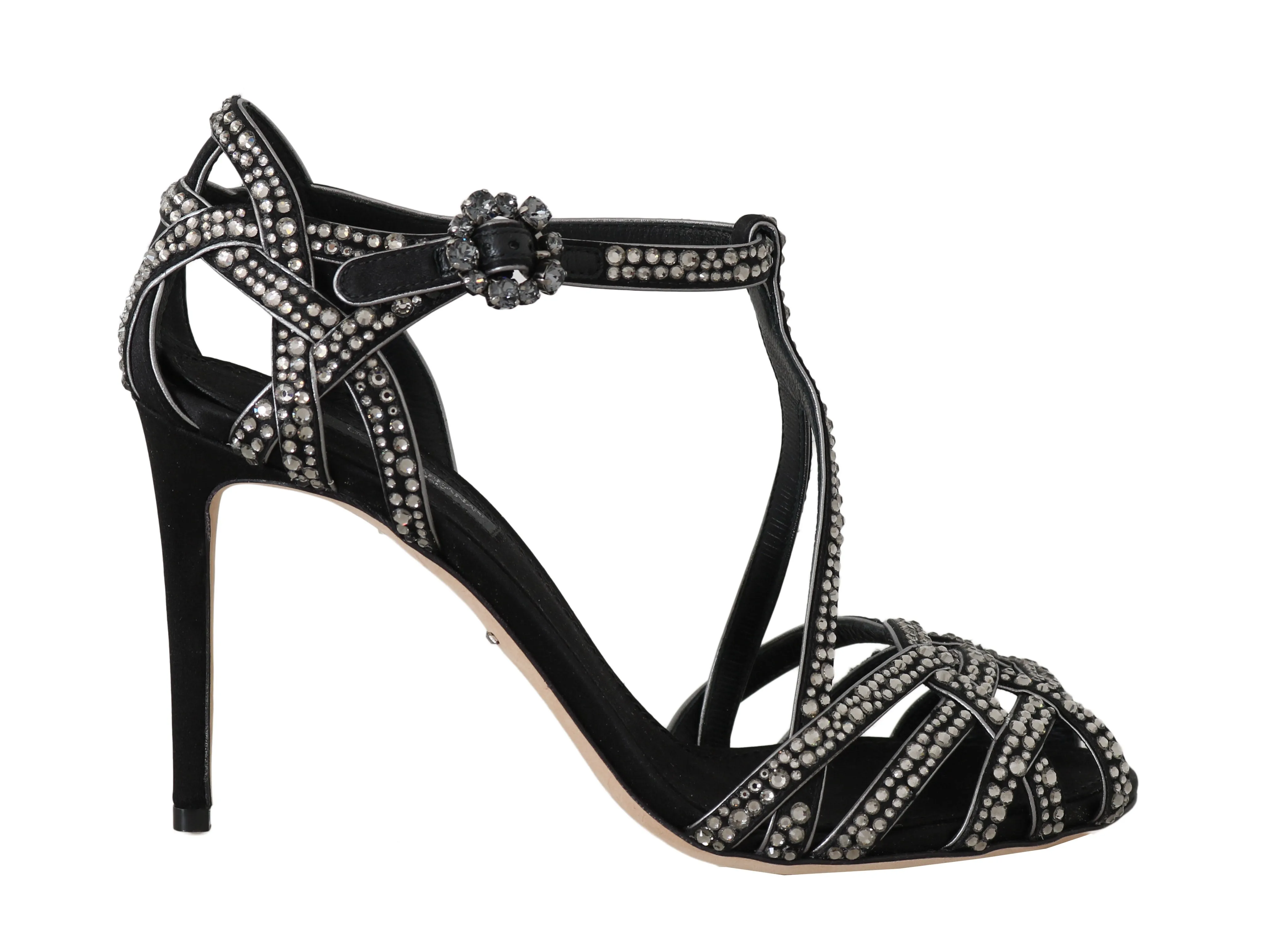 Black Suede Crystal Strass Sandals