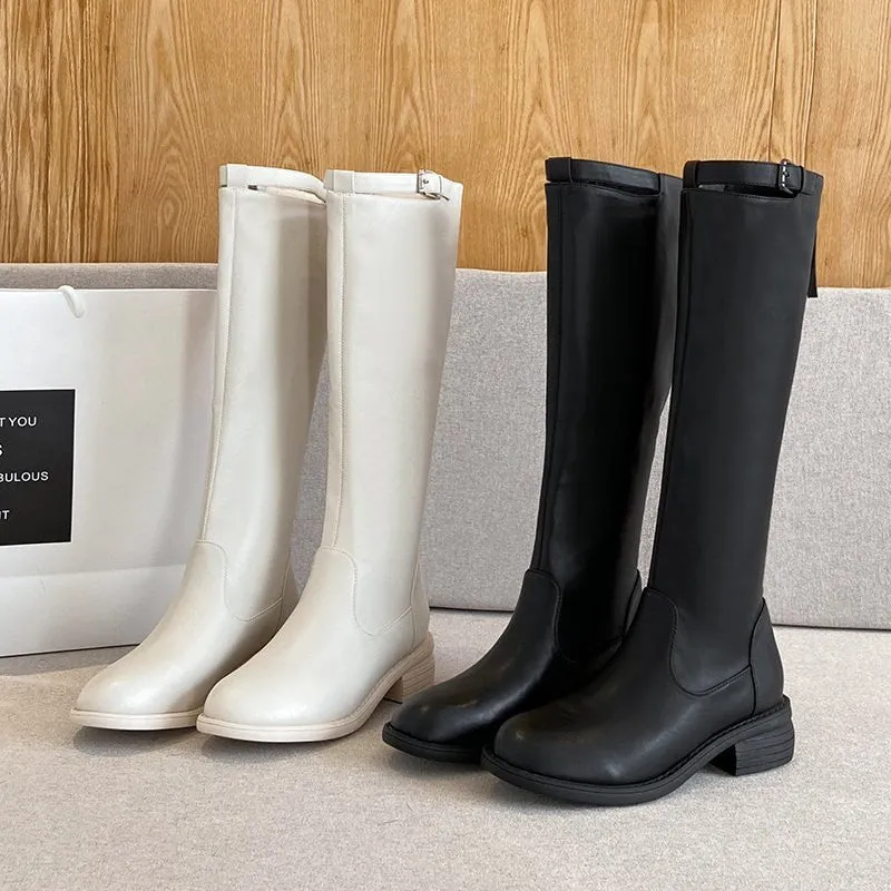 Black White Back Zipper High Boots ER5806