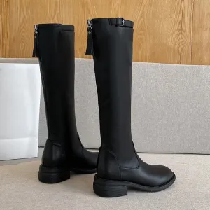 Black White Back Zipper High Boots ER5806