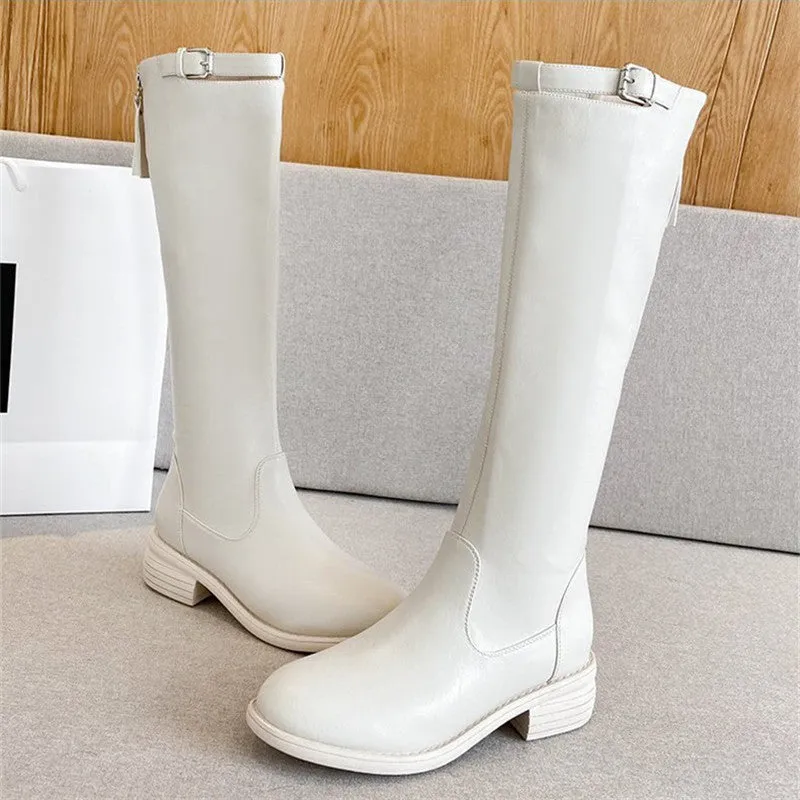 Black White Back Zipper High Boots ER5806