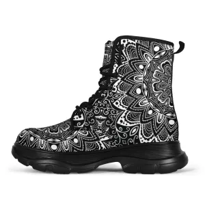 Black White Mandala Chunky Boots