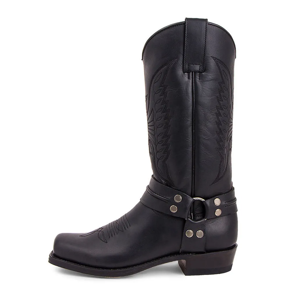 Brown Square Toe Embroidered Knight Boots