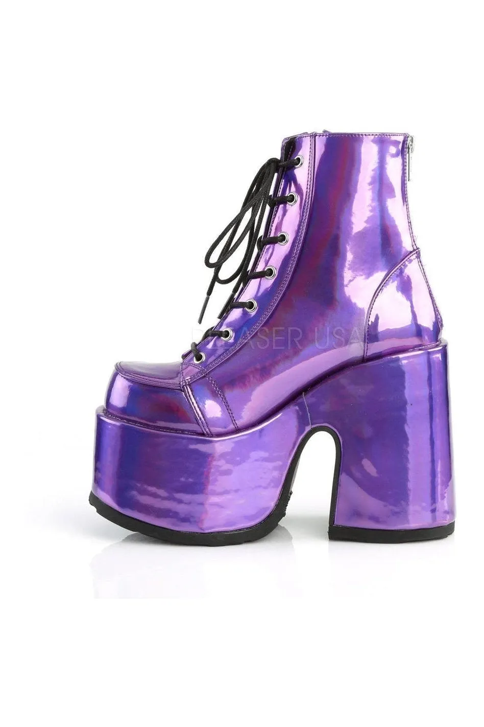 CAMEL-203 Demonia Ankle Boot | Purple Faux Leather