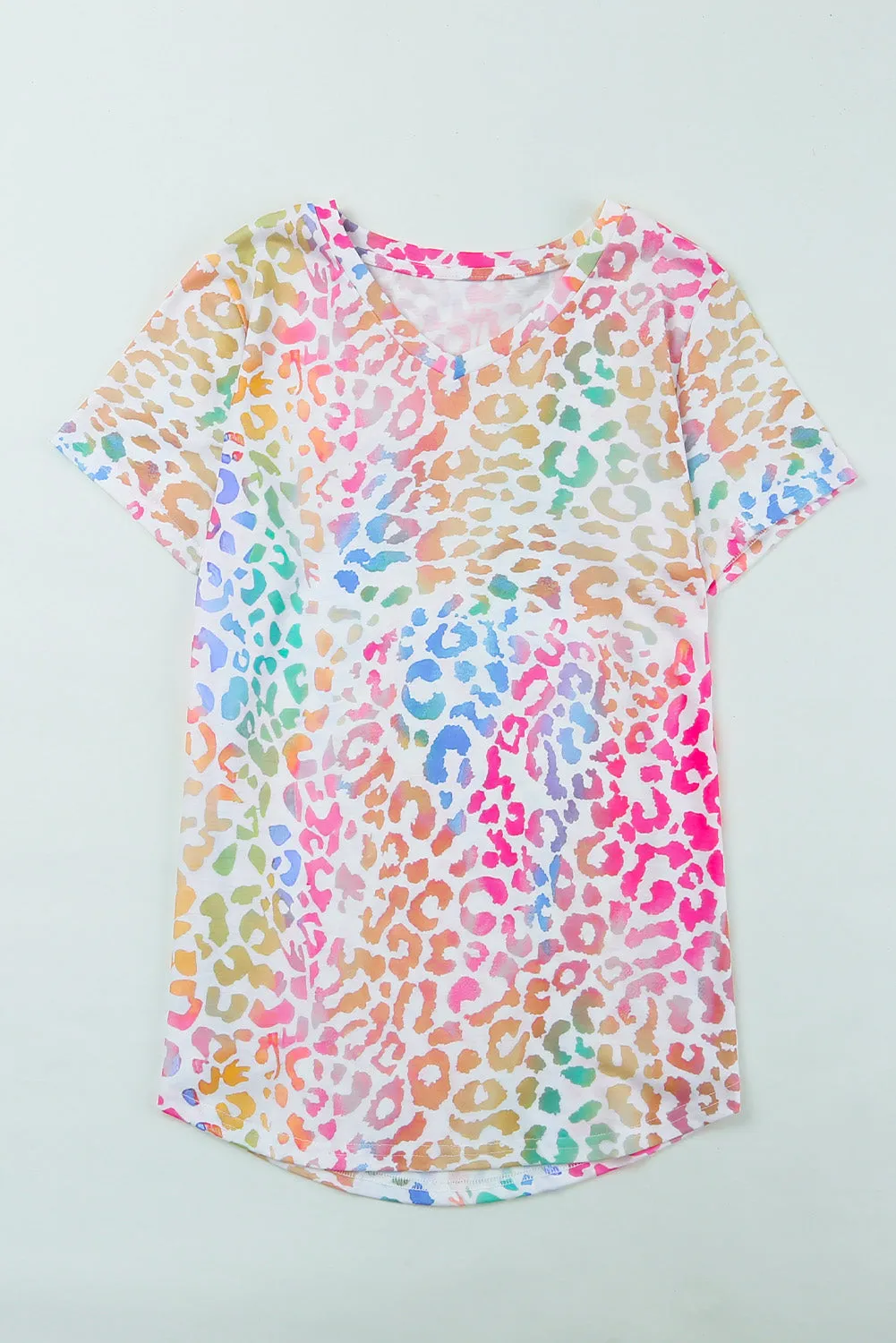 Colorful Leopard V Neck Short Sleeve Top