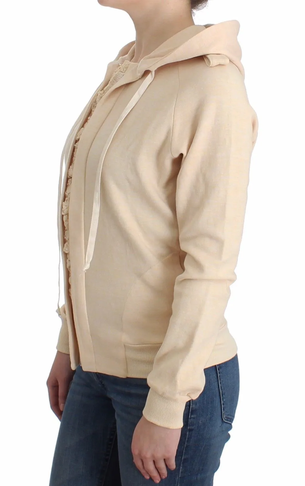 Comfortable and Pretty Beige Lace Hooded Zip Cardigan Hoodie Sweatshirt