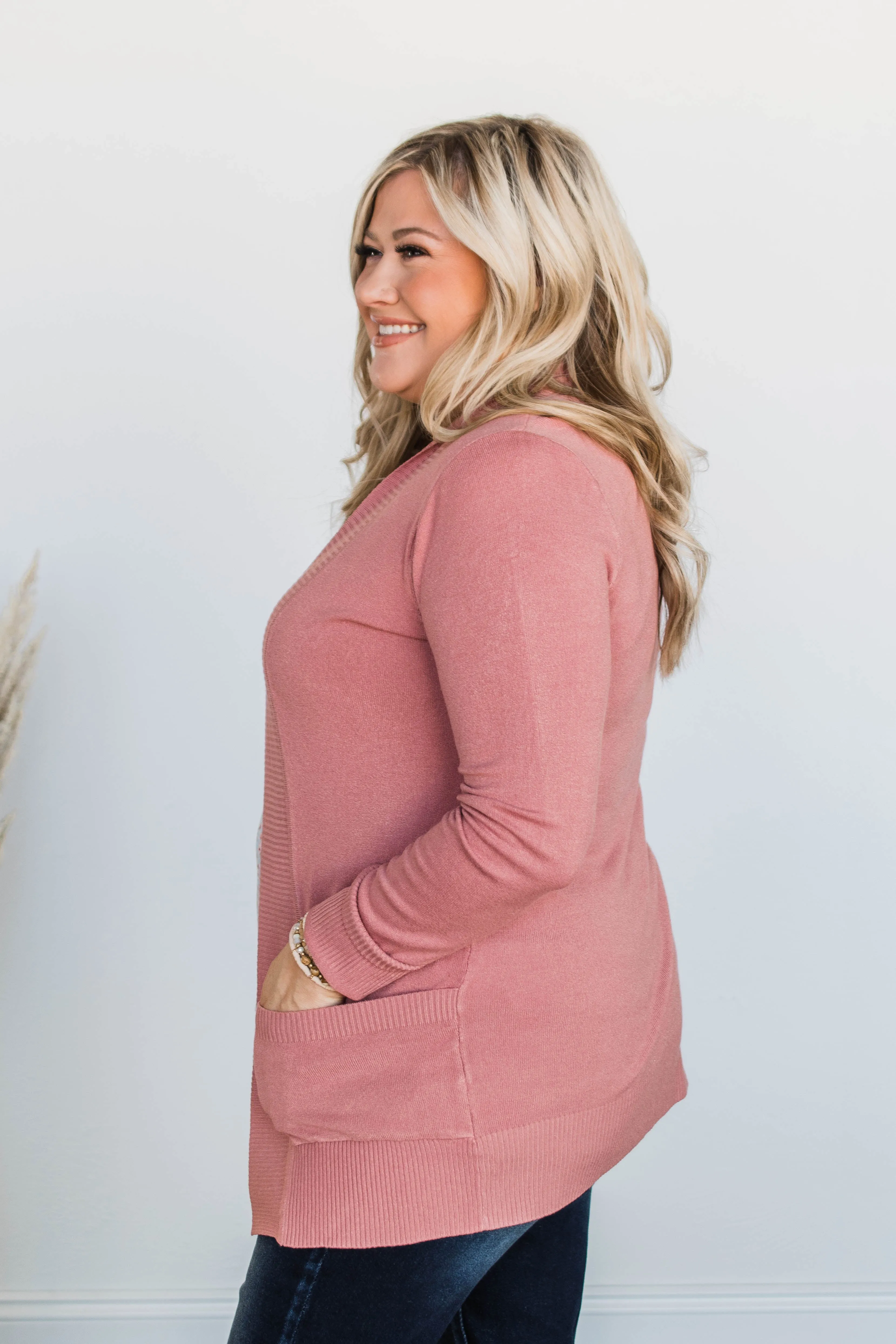 Comfortable With Myself Knit Cardigan- Dusty Rose