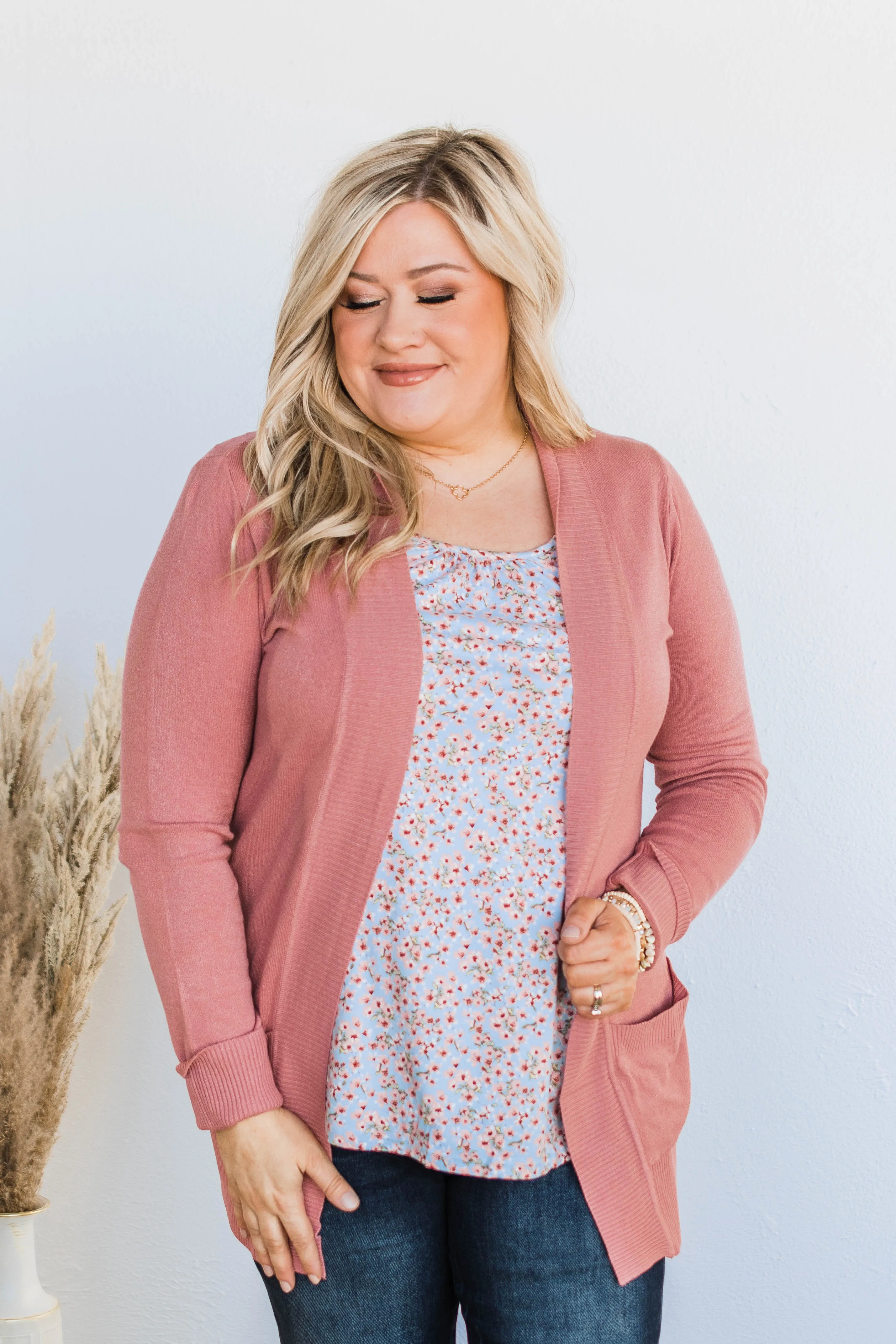 Comfortable With Myself Knit Cardigan- Dusty Rose