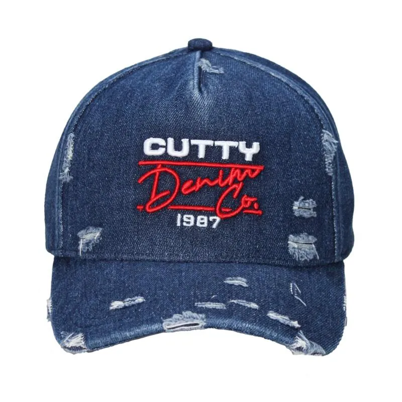 Cutty Men Lamar Rip & Repair Denim Peak Cap - Navy