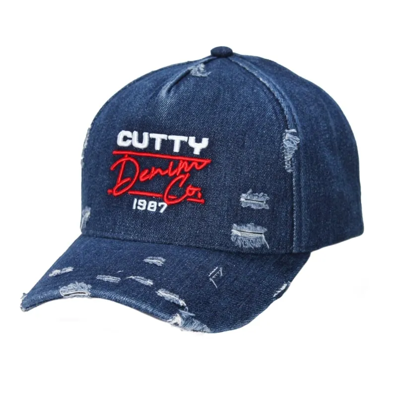 Cutty Men Lamar Rip & Repair Denim Peak Cap - Navy