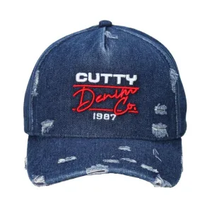 Cutty Men Lamar Rip & Repair Denim Peak Cap - Navy