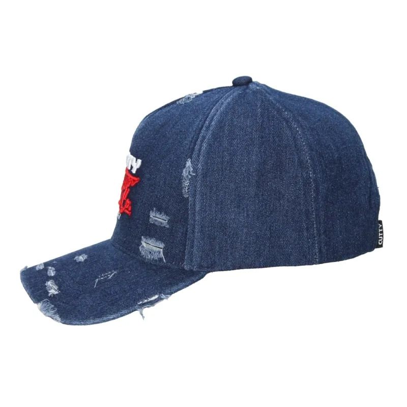 Cutty Men Lamar Rip & Repair Denim Peak Cap - Navy
