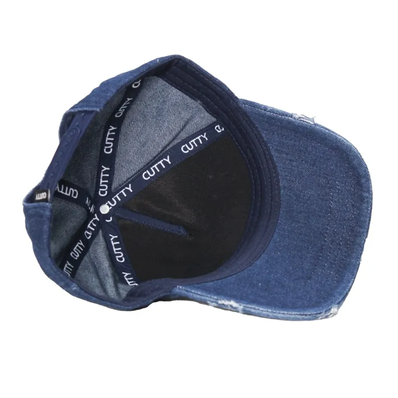 Cutty Men Lamar Rip & Repair Denim Peak Cap - Navy