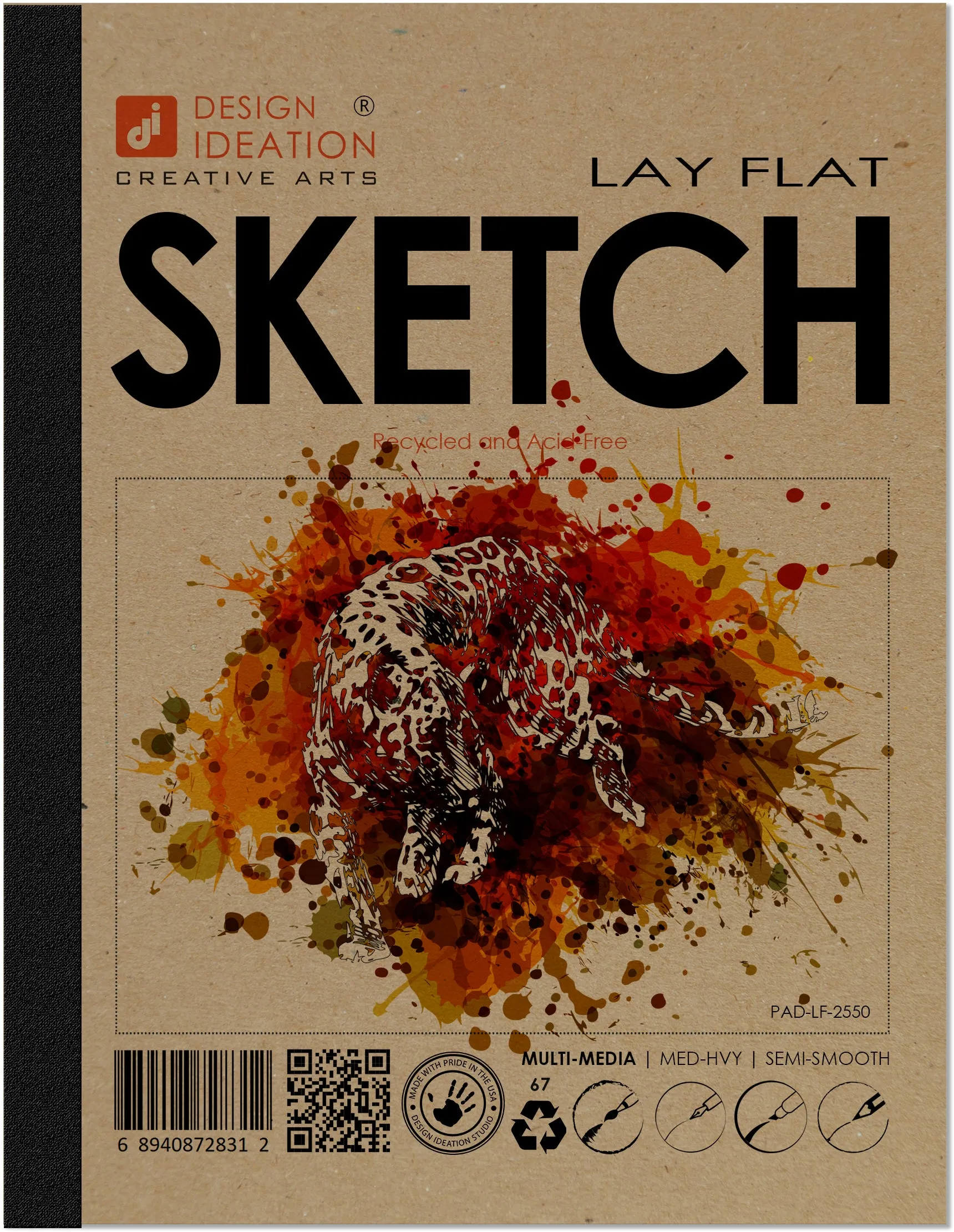 Design Ideation Lay Flat MULTI-MEDIA SKETCH sketchbook. Removable sheet. Mixed media. (8.5" x 11") LF-2550-LS