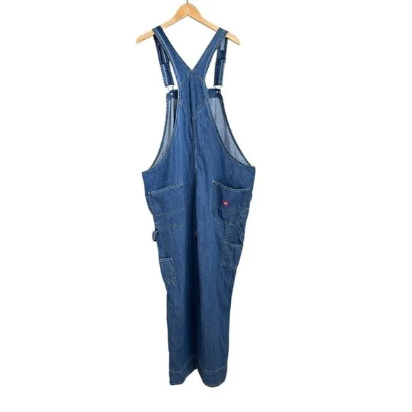 Dickies Women 2XL XXL Bib Overalls Blue Jean Denim Workwear Utility Medium Wash