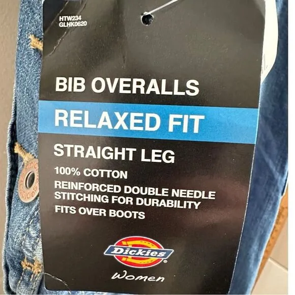 Dickies Women 2XL XXL Bib Overalls Blue Jean Denim Workwear Utility Medium Wash