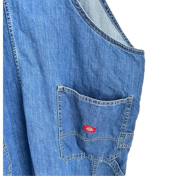 Dickies Women 2XL XXL Bib Overalls Blue Jean Denim Workwear Utility Medium Wash