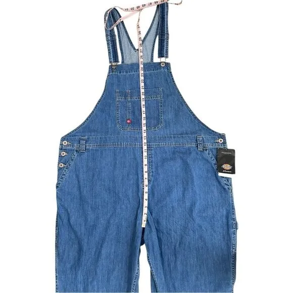Dickies Women 2XL XXL Bib Overalls Blue Jean Denim Workwear Utility Medium Wash