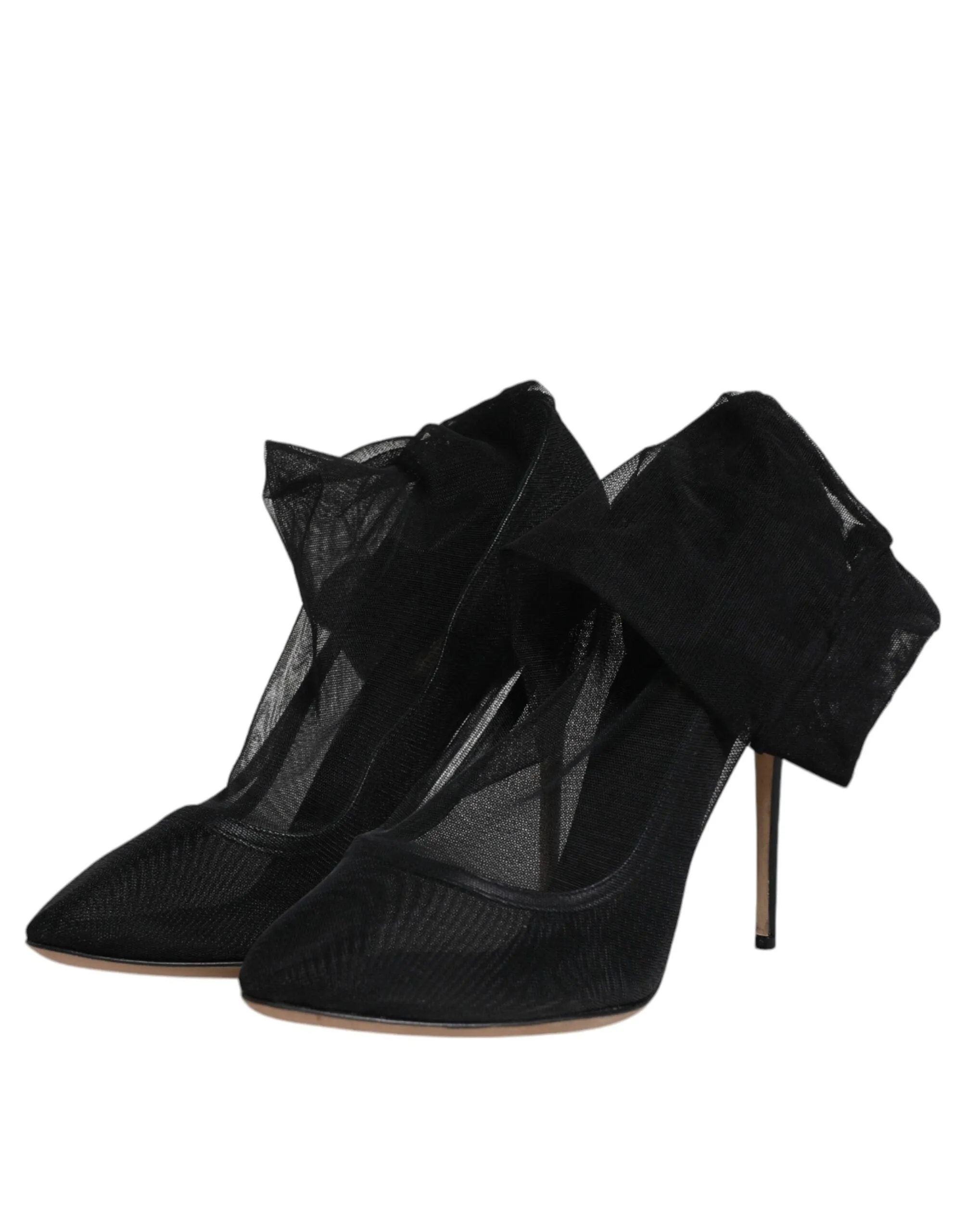 Dolce&Gabbana Women Black Sock Boots Nylon Stretch Almond Toe Booties Sz EUR 40