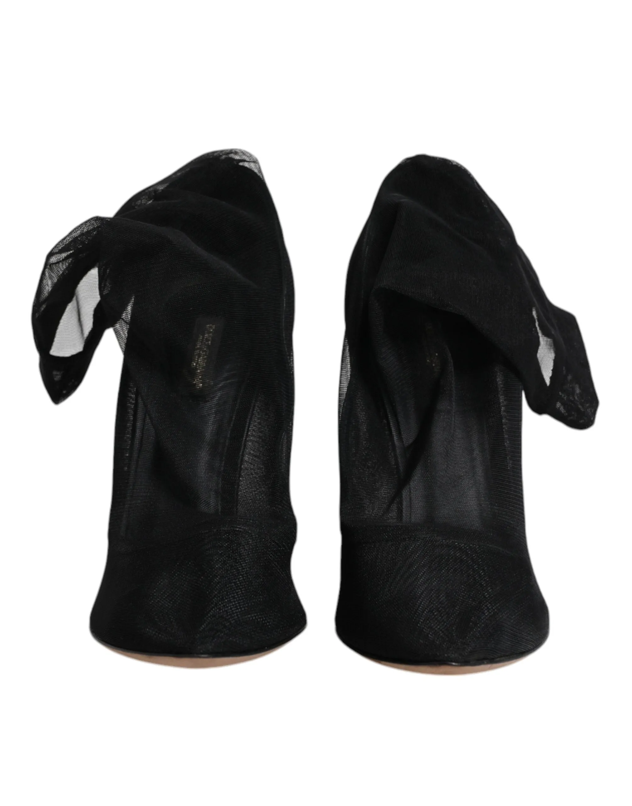 Dolce&Gabbana Women Black Sock Boots Nylon Stretch Almond Toe Booties Sz EUR 40