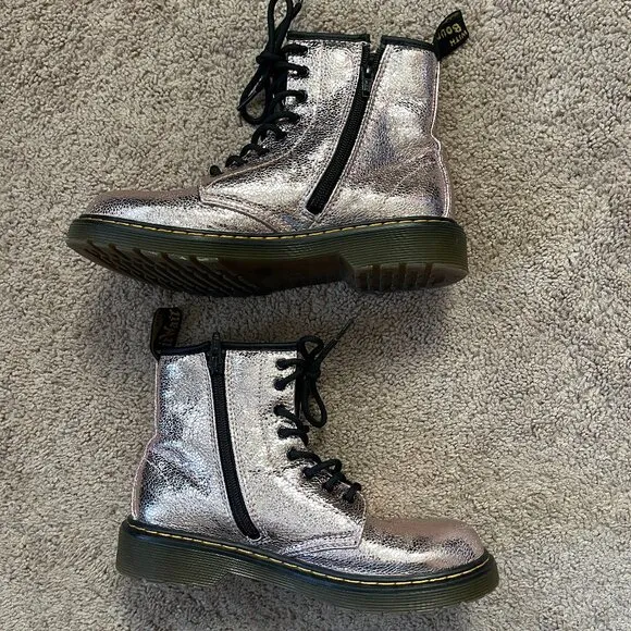 Dr Martens Doc Boots RoseGold Crinkle Metallic Glitter Punk Fairy Girls US Sz 4