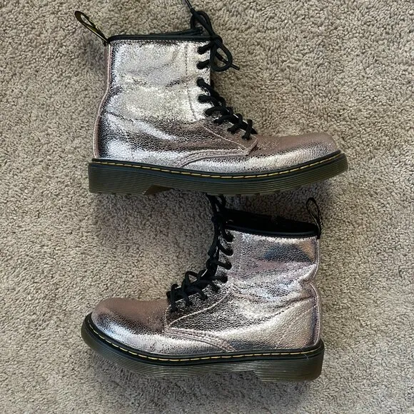 Dr Martens Doc Boots RoseGold Crinkle Metallic Glitter Punk Fairy Girls US Sz 4