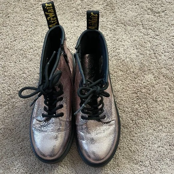 Dr Martens Doc Boots RoseGold Crinkle Metallic Glitter Punk Fairy Girls US Sz 4
